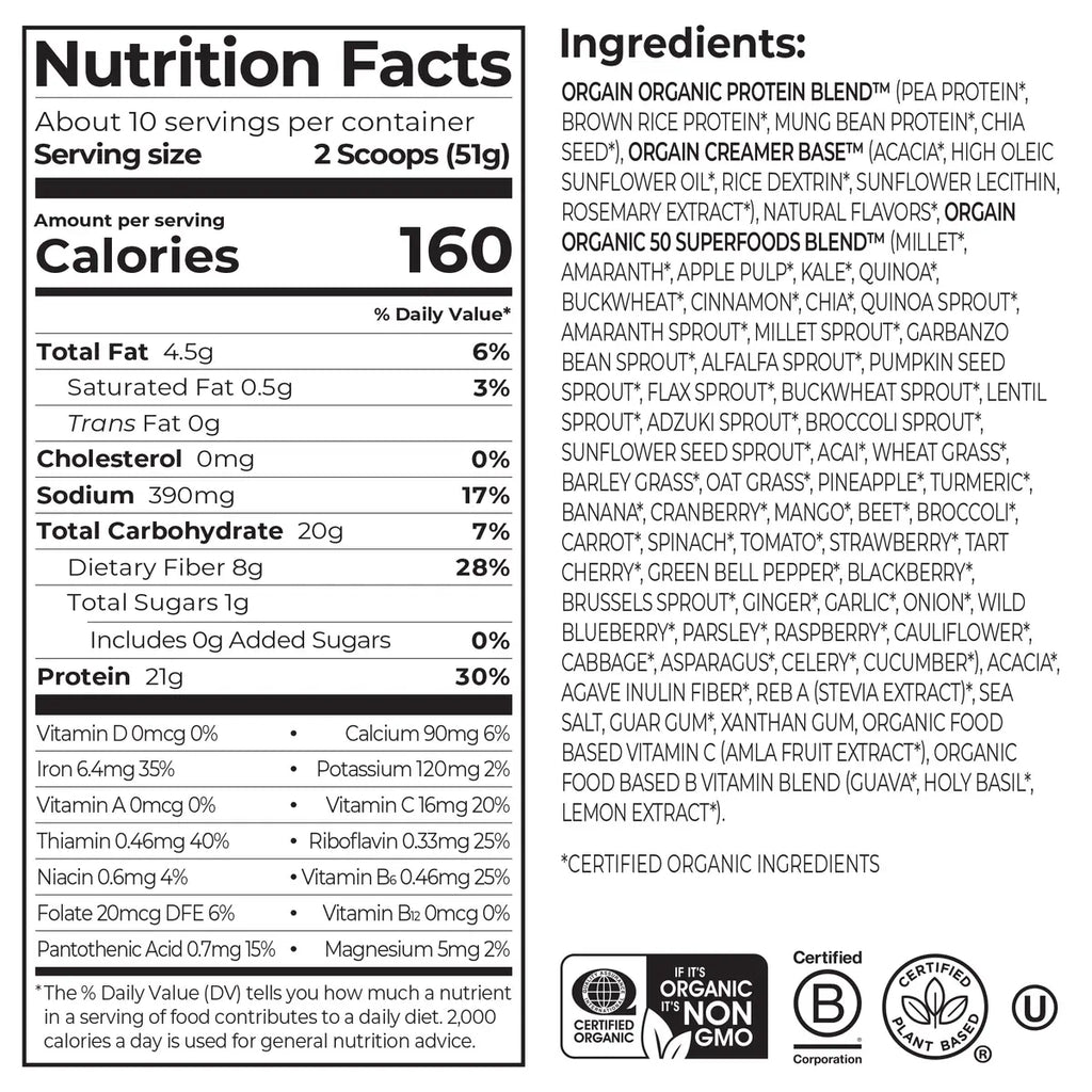Organic Protein™ & Superfoods Plant Based Protein Powder - Vanilla bean