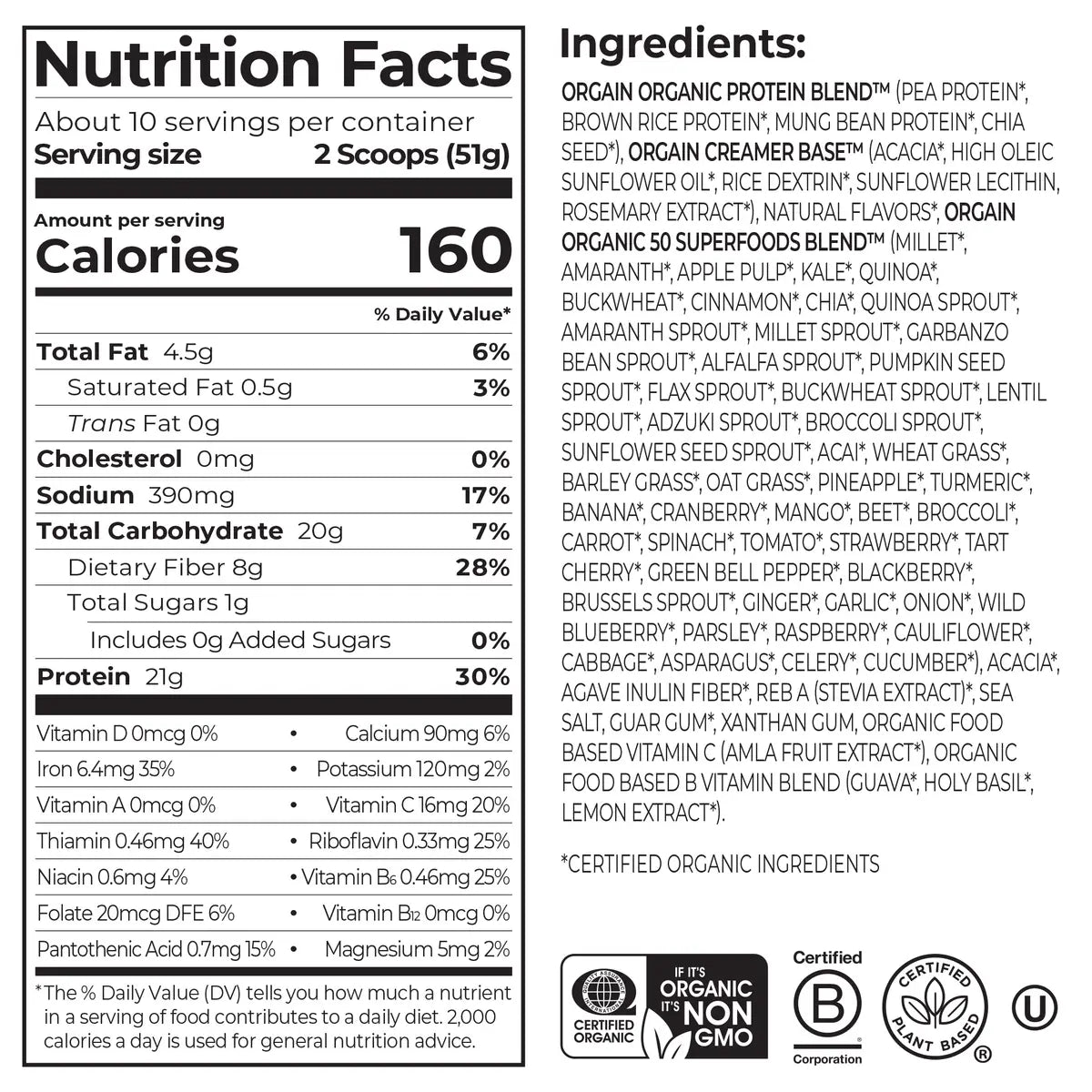 Organic Protein™ & Superfoods Plant Based Protein Powder - Vanilla bean