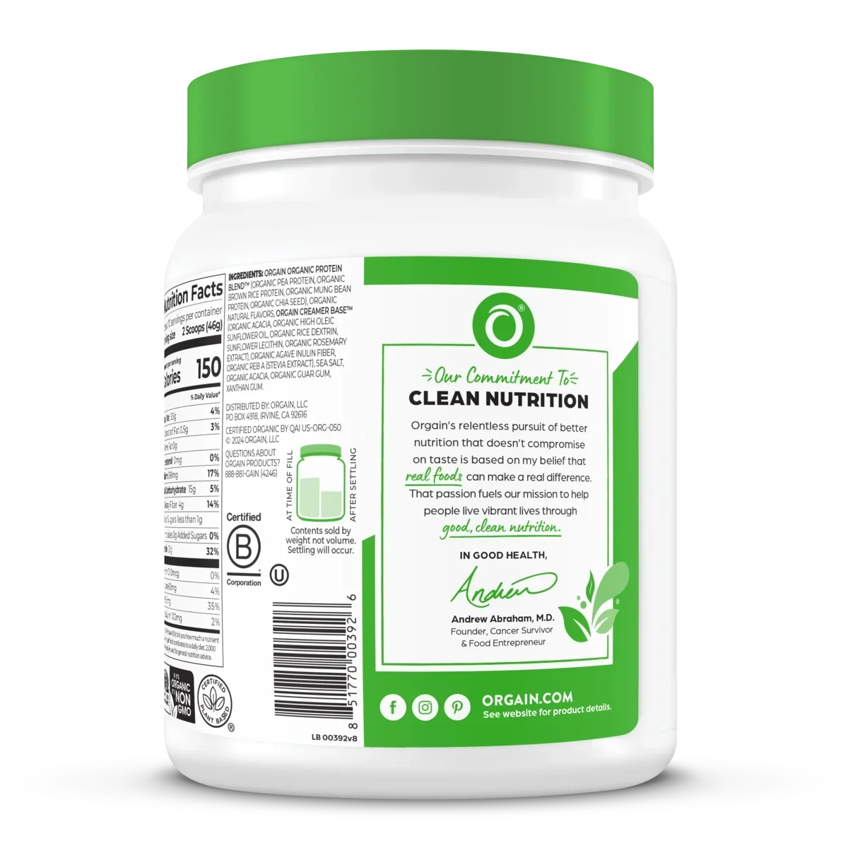 Organic Protein™ Plant Based Protein Powder - Vanilla Bean